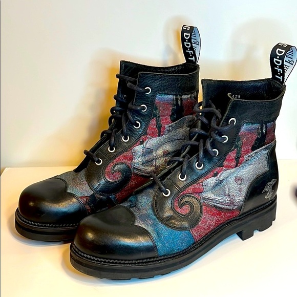 John Fluevog Black Blue Swirl Boots 7.5 Women’s 9.5 - Picture 5 of 9